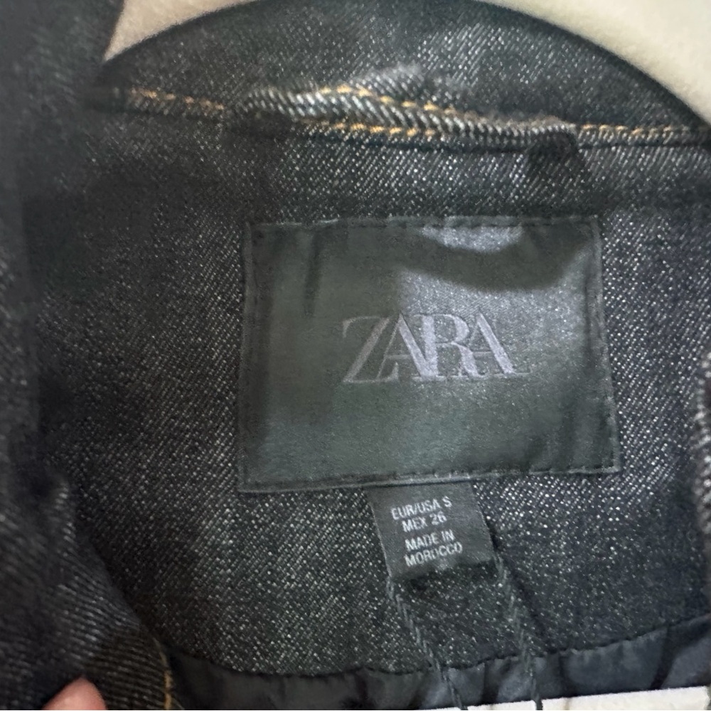 NWT ZARA Dark Wash Oversized Jean Jacket Big Front Patch Pockets Rigid Cotton S - Picture 9 of 12